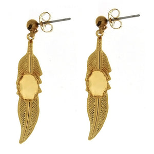 Cabochon Setting Dangle Feather Earrings Holds 6x8 mm Cabochon
