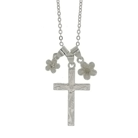 CHAIN CHARM CROSS & FLOWER NECKLACE