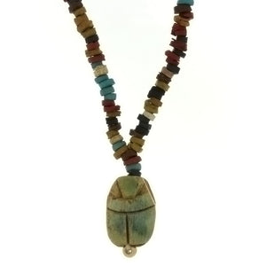 BEADED NATURAL MUMMY W/ SCARAB NECKLACE
