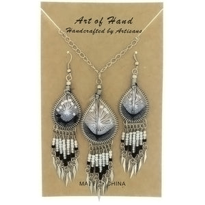 SET CHAIN SYNTHETIC DREAMCATCHER B & W EARRING & NECKLACE