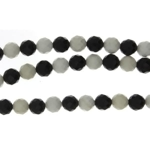 BLACK & WHITE ROUND FACETED 8 MM STRAND