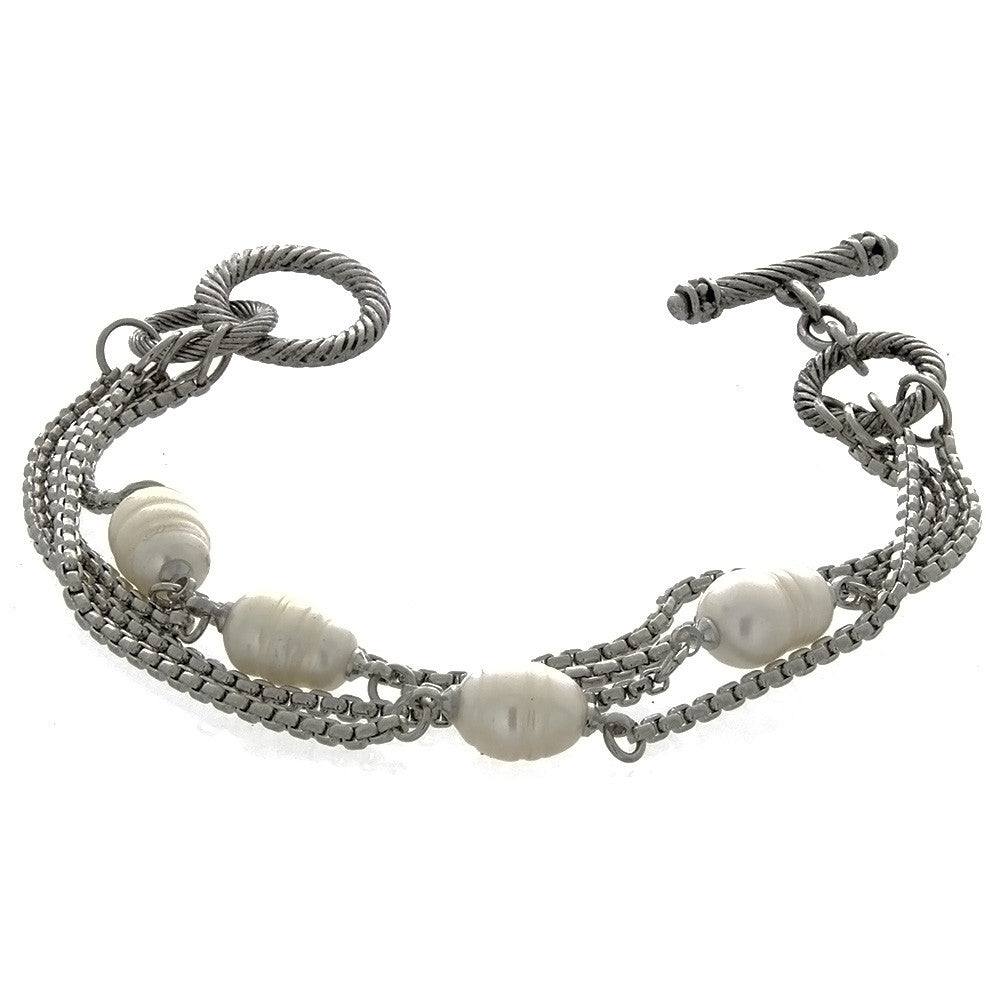 CHAIN CABLE FRESHWATER PEARL SILVER BRACELET