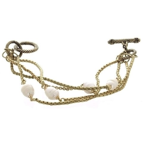 CHAIN CABLE FRESHWATER PEARL GOLD BRACELET