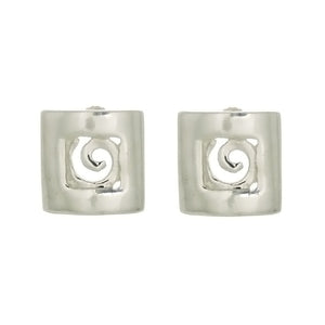 Sterling Silver Stud Earrings Square with Spiral