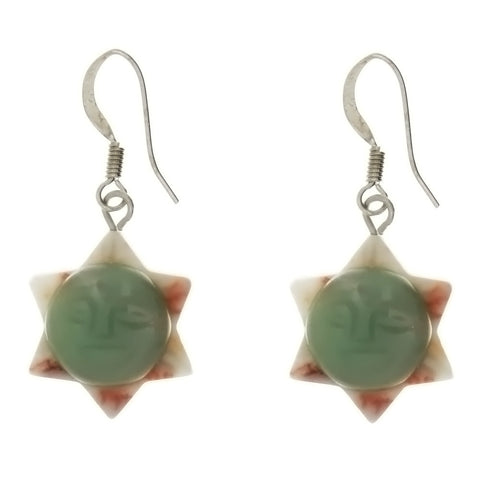 DROP GREEN AVENTURINE & RED MARBLE SUN EARRINGS