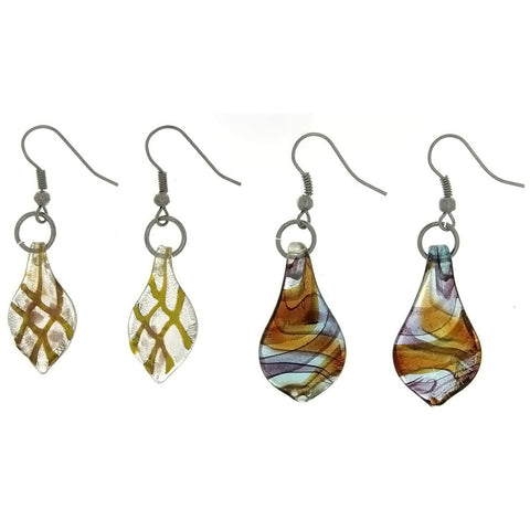 DROP LAMP GLASS LEAF EARRINGS