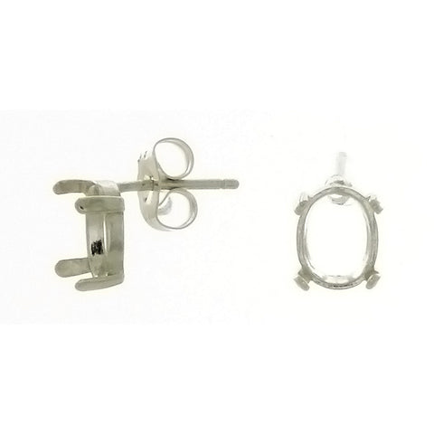 Sterling Silver Earring Post 4 Prong Setting Holds 8x6mm Oval Mount