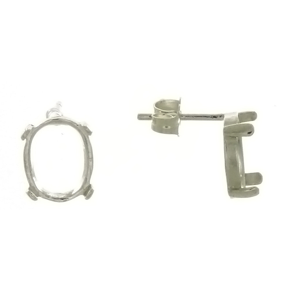 Sterling Silver Earring Post 4 Prong Setting Holds 10x8 mm Oval Mount