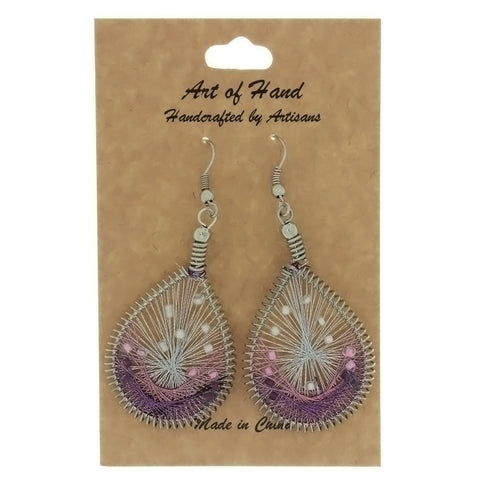 DANGLE THREAD WEAVE & SEED BEAD TEARDROP PURPLE EARRINGS