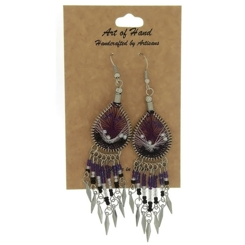 DANGLE THREAD WEAVE & SEED BEAD DREAMCATCHER PURPLE EARRINGS