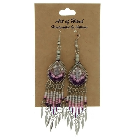 DANGLE THREAD WEAVE & SEED BEAD DREAMCATCHER PURPLE EARRINGS