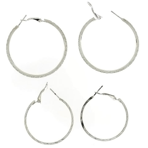 HOOP ETCHED SILVER EARRINGS (2 PR)