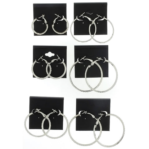 HOOP ETCHED SILVER EARRINGS (6 PR)