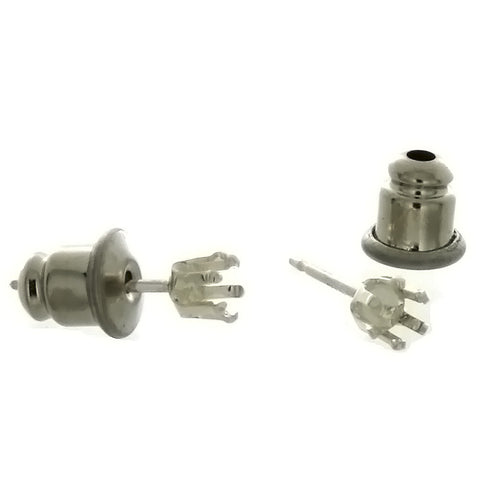 Sterling Silver Post Earrings Snap Set 6 Prong Setting Holds 3mm Round