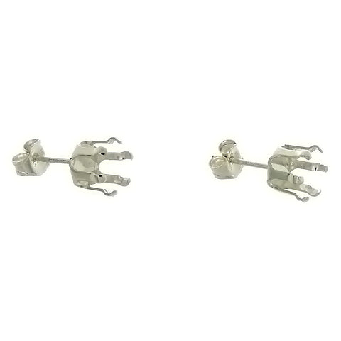 Sterling Silver Post Earrings Snap Set 6 Prong Setting Holds 6mm Round
