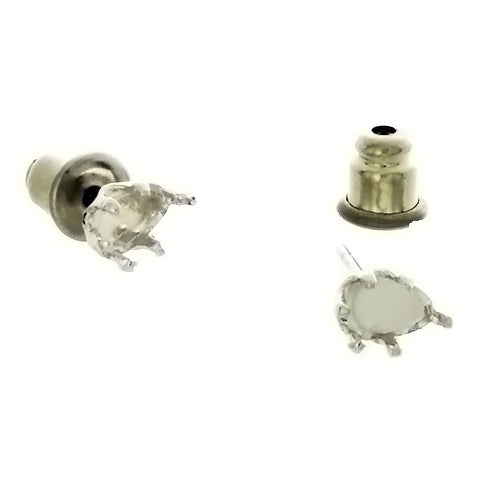 Sterling Silver Post Earrings Snap Set 6 Prong Setting Holds 6x4 mm Pear