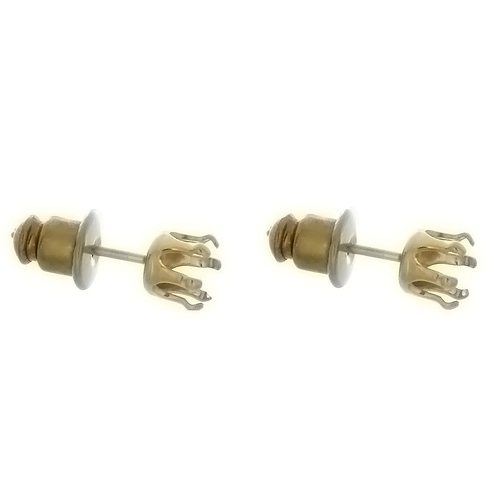 Gold Filled Earrings Snap Set 6 Prong Setting Holds 5mm Round
