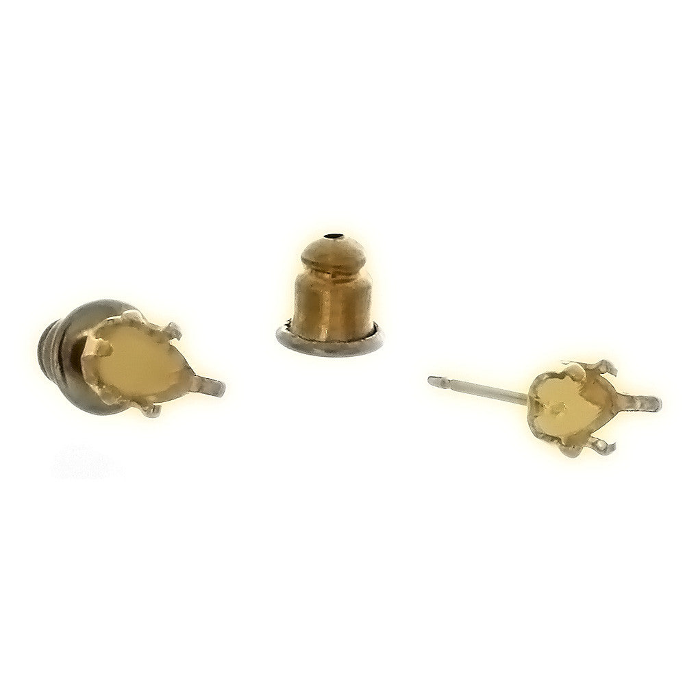 Gold Filled Earrings Snap Set 6 Prong Setting Holds 6x4mm Pear