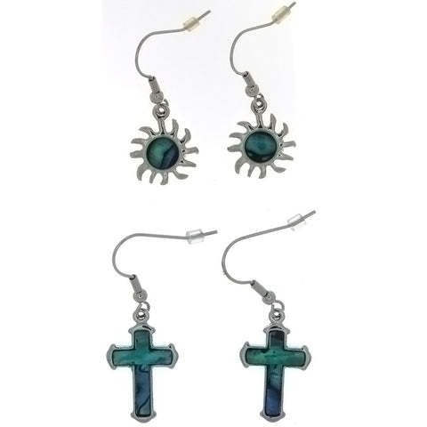 DROP PAUA SHELL DESIGN EARRINGS (6 PR)