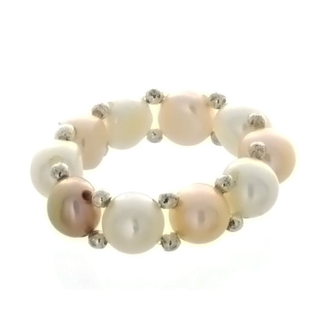 ADJUSTABLE STRETCH FRESHWATER PEARL BUTTON SS RING