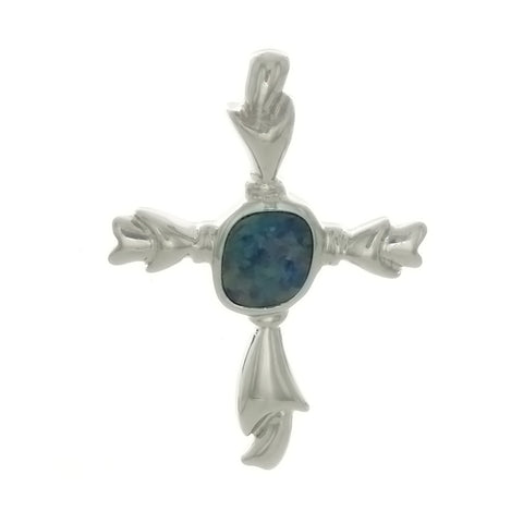 METAL CROSS W/ OPAL CURVE 23 X 30 MM SS PENDANT