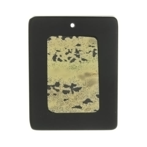 GEMSTONE JASPER PAINTBRUSH RECTANGLE FRAMED BLACK STONE 34 X 39 MM PENDANT