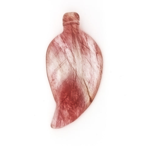 GEMSTONE QUARTZ CHERRY LEAF 18 X 42 MM PENDANT
