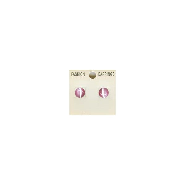 EARRINGS PINK FIBRE OPTIC CATS EYE 8MM BALL (PAIR)