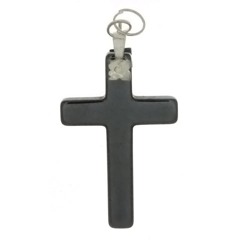 GEMSTONE HEMATITE CROSS W/ FLOWER 22 X 34 MM PENDANT