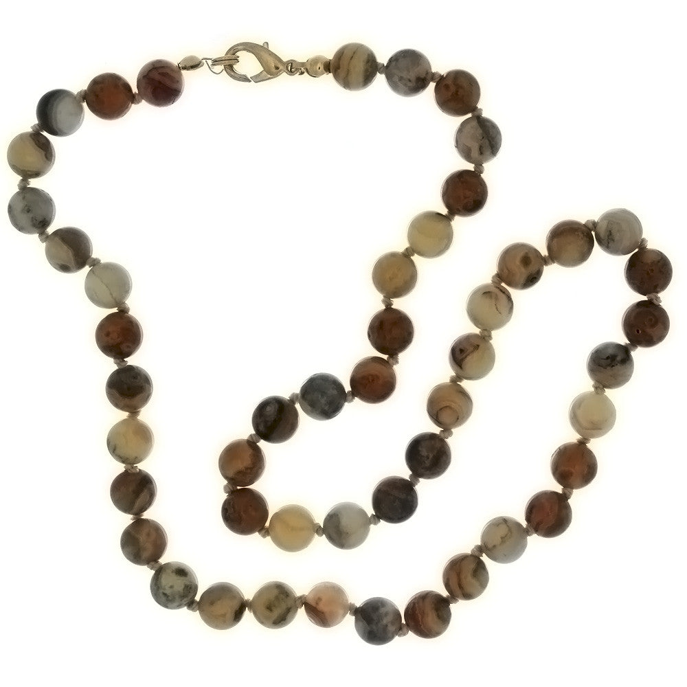 BEADED GEMSTONE CRAZY LACE AGATE ROUND NECKLACE