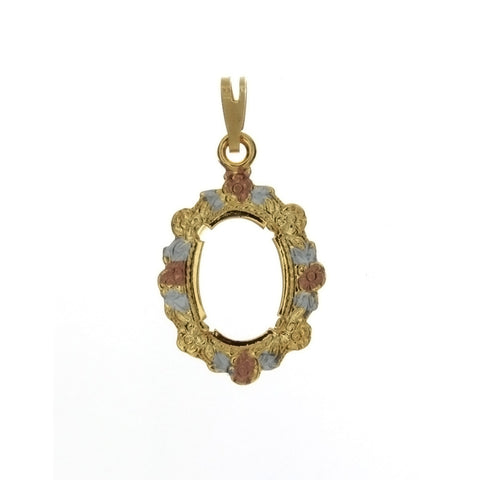 Cabochon Setting Tri-Color Pendant Holds 10x14 mm Oval Cabochon