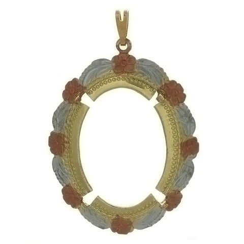 Cabochon Setting Tri-Color Pendant Holds 22x30 mm Oval Cabochon