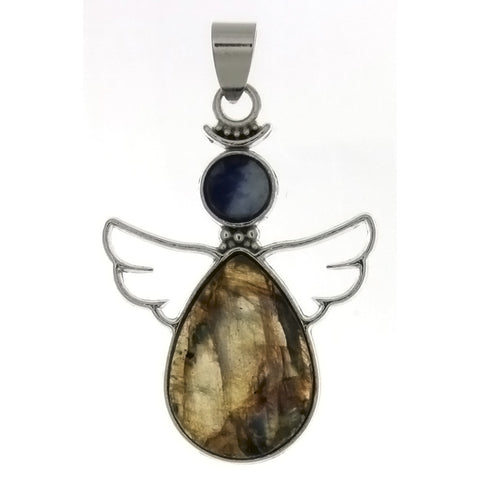 METAL ANGEL GUARDIAN LABRADORITE 28 X 38 MM PENDANT
