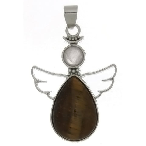 METAL ANGEL GUARDIAN TIGER'S EYE 28 X 38 MM PENDANT