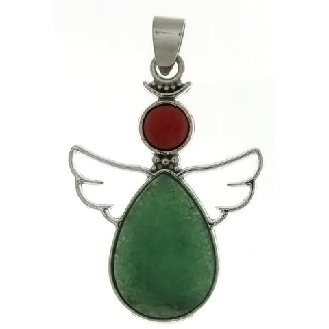 METAL ANGEL GUARDIAN GREEN AVENTURINE 28 X 38 MM PENDANT