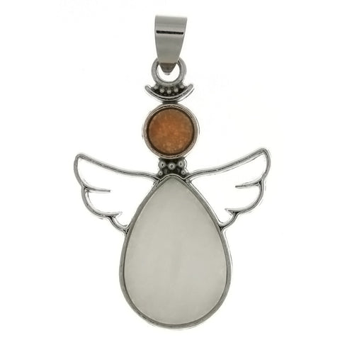 METAL ANGEL GUARDIAN SNOW QUARTZ 28 X 38 MM PENDANT