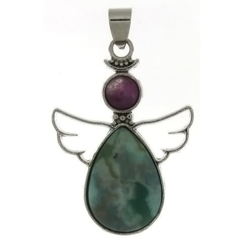 METAL ANGEL GUARDIAN TURQUOISE JASPER 28 X 38 MM PENDANT