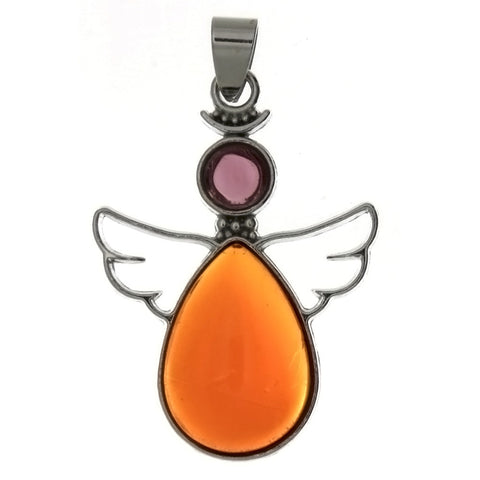 METAL ANGEL GUARDIAN DYED QUARTZ 28 X 38 MM PENDANT