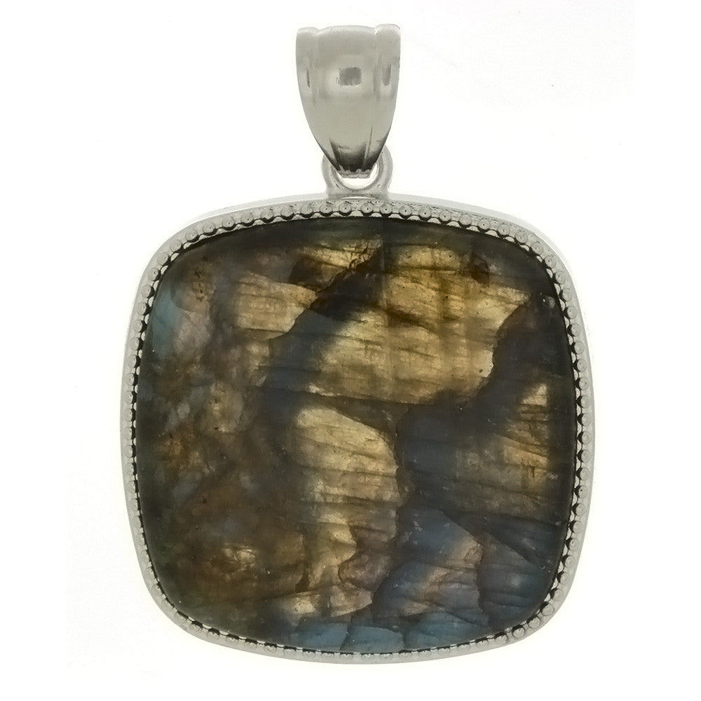 GEMSTONE LABRADORITE SQUARE FRAMED 36 MM PENDANT
