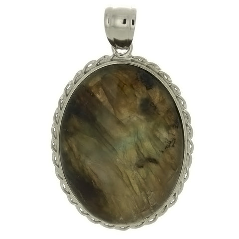 GEMSTONE LABRADORITE OVAL FRAMED 30 X 40 MM PENDANT