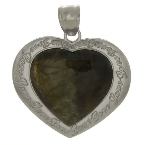 GEMSTONE LABRADORITE HEART W/ LOVE FRAME 27 X 27 MM PENDANT