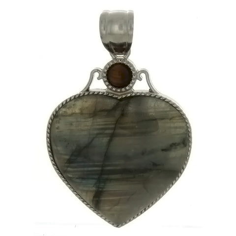 GEMSTONE LABRADORITE HEART W/ LOVE BACK PENDANT
