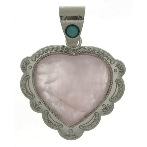 GEMSTONE QUARTZ ROSE HEART FRAMED 27 X 27 MM PENDANT