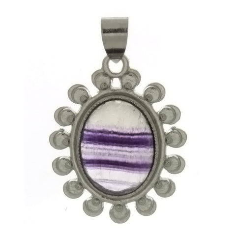 GEMSTONE FLUORITE OVAL FRAMED 12 X 16 MM PENDANT