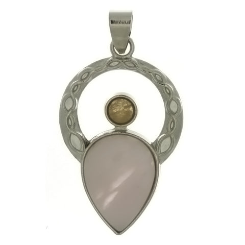 METAL ANGEL CELTIC ROSE QUARTZ PENDANT