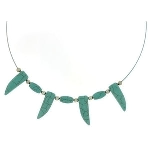 CORDED GEMSTONE TURQUOISE MAGNESITE TOOTH NECKLACE