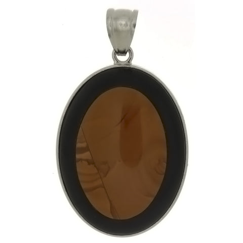 GEMSTONE JASPER PICTURE OVAL FRAMED BLACK STONE 30 X 40 MM PENDANT