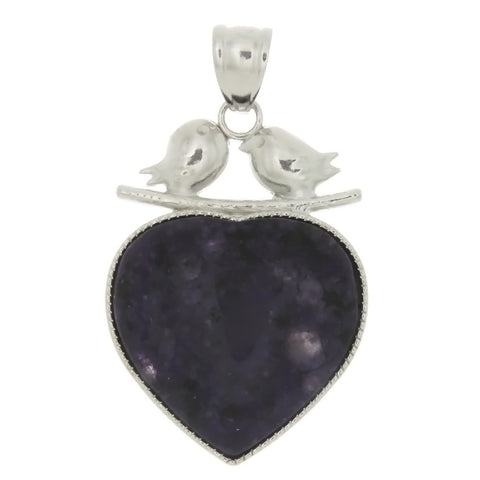 GEMSTONE JASPER SUGILITE HEART W/ BIRDS 30 MM PENDANT