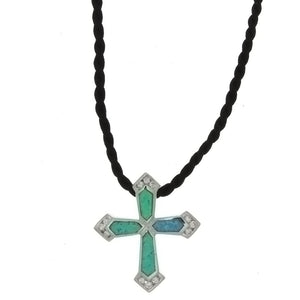 CORDED CHARM CROSS LAB OPAL NECKLACE