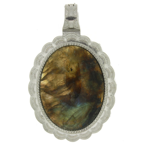 GEMSTONE LABRADORITE OVAL FRAMED 30 X 40 MM PENDANT